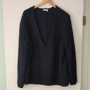 Closed Deep Navy V-Neck Alpaca Wool Chunchy Cozy Grandpa Sweater Pullover Sz M
